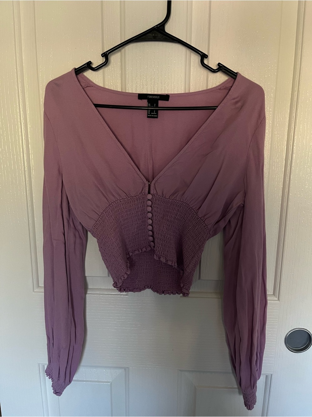 Forever 21 Mauve Smocked Button-Front Crop Top